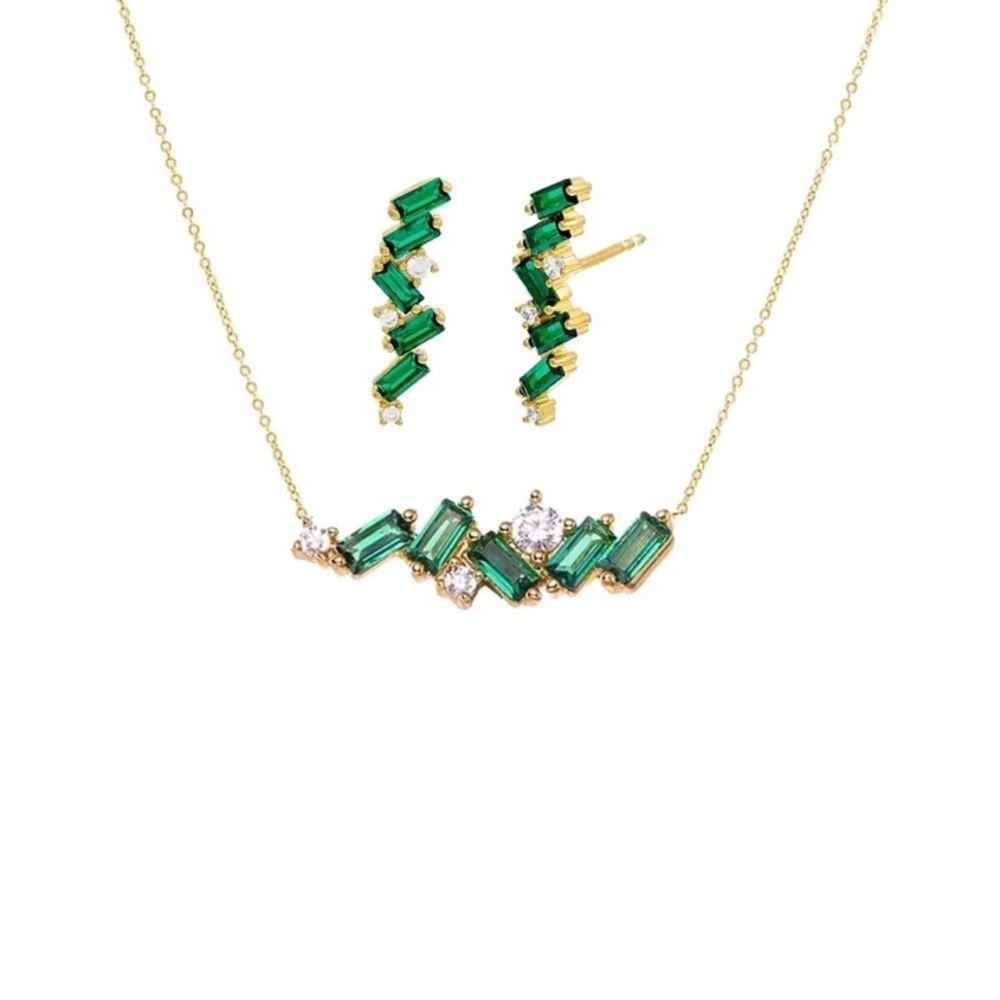 NWT Adina Eden Emerald Green CZ Baguette Earring & Necklace Combo Set